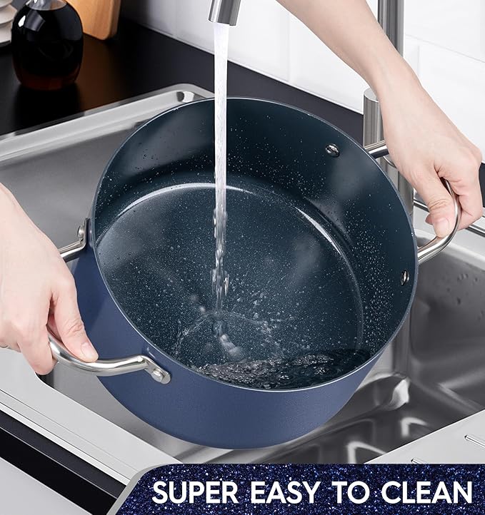 MICHELANGELO Stock Pot with Lid - 5 Quart Cooking Pot with Nonstick Coating, Ceramic Soup Pots with Stainless Steel Handle, Non Stick Pot Induction Compatible, Blue