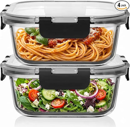 Razab 2 PC 1200ML / 41 Oz Glass Food Storage Containers with Lids - Airtight & Leakproof - Microwave/Oven/Freezer Safe - BPA Free - Ideal for Meal Prep, Storing Leftover & Lunch