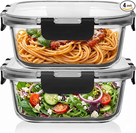Razab 2 PC 1200ML / 41 Oz Glass Food Storage Containers with Lids - Airtight & Leakproof - Microwave/Oven/Freezer Safe - BPA Free - Ideal for Meal Prep, Storing Leftover & Lunch