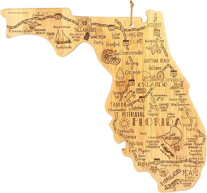 Totally Bamboo Destination Florida State Shaped Cutting Board