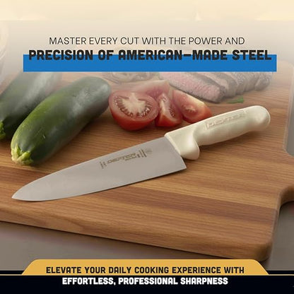 Dexter-Russell 8" Chef's Knife – S145-10PCP | SANI-SAFE Series | High-Carbon Stainless Steel Blade, NSF Certified, Slip-Resistant White Handle, Made in USA