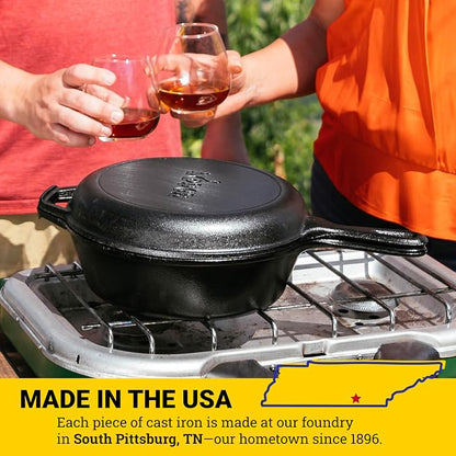 Lodge Cast Iron Combo Cooker - PFAS-Free 2-in-1 3.2 Quart Deep Pot and 10.25 Inch Skillet Set - Dutch Oven with Skillet Lid for Sourdough, Frying, and Camping - Made in the USA