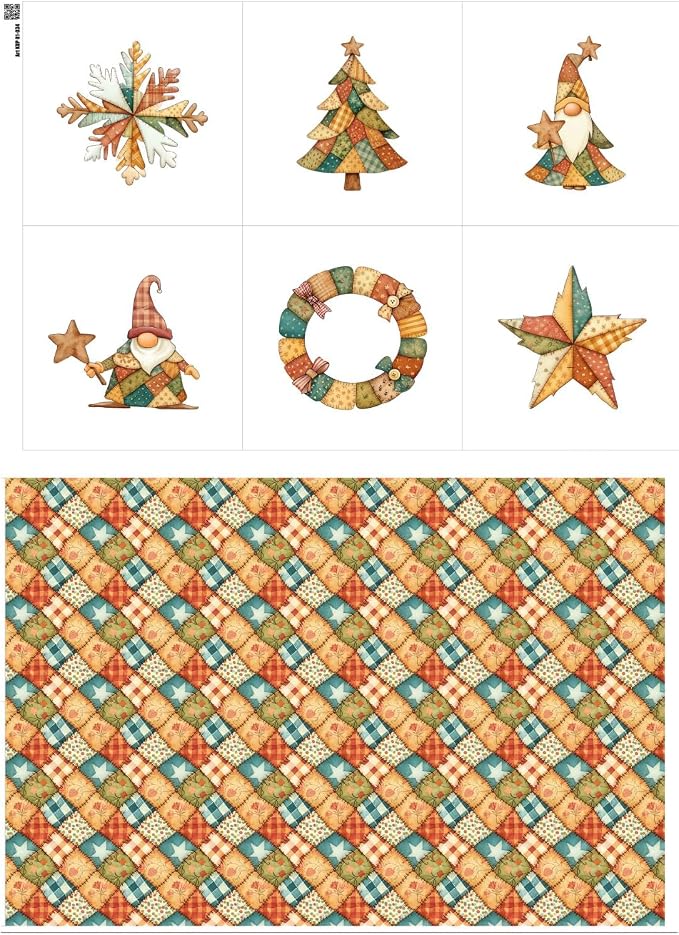 Patchwork Tree Cotton Fabric Panel – Six 10×10 inch Designs + Bonus 29.5×19.6 inch Patchwork Sheet, 100% Turkish Cotton 140 GSM