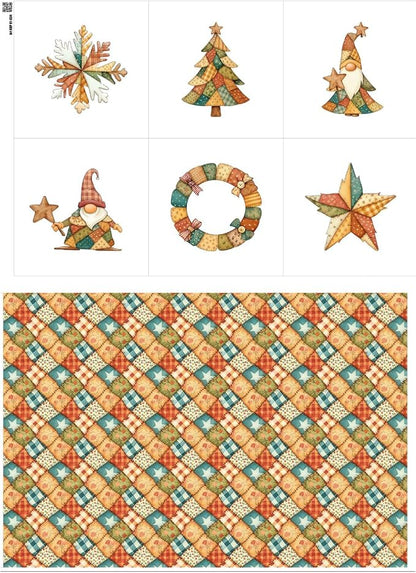 Patchwork Tree Cotton Fabric Panel – Six 10×10 inch Designs + Bonus 29.5×19.6 inch Patchwork Sheet, 100% Turkish Cotton 140 GSM