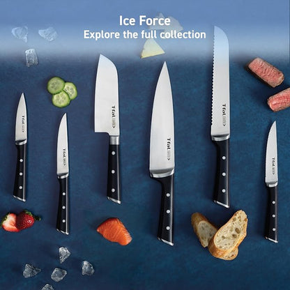 T-Fal Ice Force German Stainless Steel Steak Knife Set 4 Piece, Long Lasting Sharpness, High Cutting Precision, Superior Durability, Ultra Sharp Blades, Cookware Kitchen Knife, Cook Tool, BBQ, Black‌