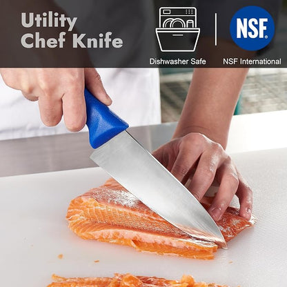 CURTA 6-inch Commercial-Grade Chef's Knife, NSF Listed, Ergonomic, Non-slip Blue Handle, High Carbon 420 Stainless Steel Forged Blade Straight Edge, Dishwasher Safe, Rust Proof