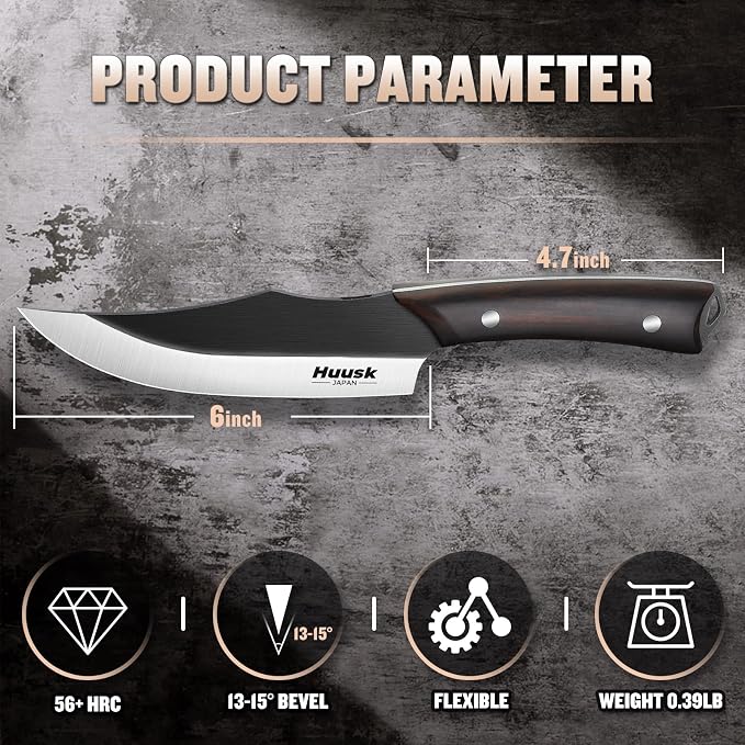 Huusk Butcher Knife for Meat Cutting,Japanese Boning Knife Meat Cleaver Knife with Sheath,Japan Chef Knife for Kitchen and Outdoor, Thanksgiving Christmas Gift for Dad