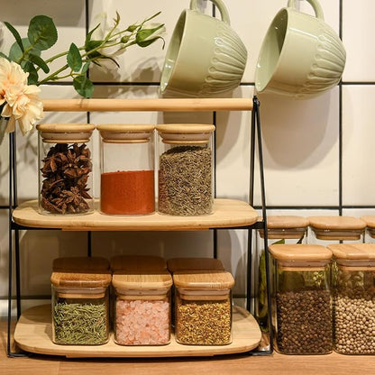 SHOWIN Glass Food Storage Jars Square 4oz, 12 Pack Glass Jars With Bamboo Lids, Kitchen Storage Containers For Spice, Candy, Cookie, Storage For Pantry Organizers