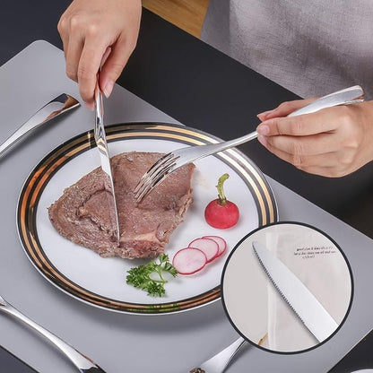 Lemeya 24-Pieces Silverware Set with Steak Knives,Heavy Duty 18/10 Stainless Steel Flatware Set for 4,Modern Cutlery with Forged Stand Knives,Mirror Polished,Dishwasher Safe