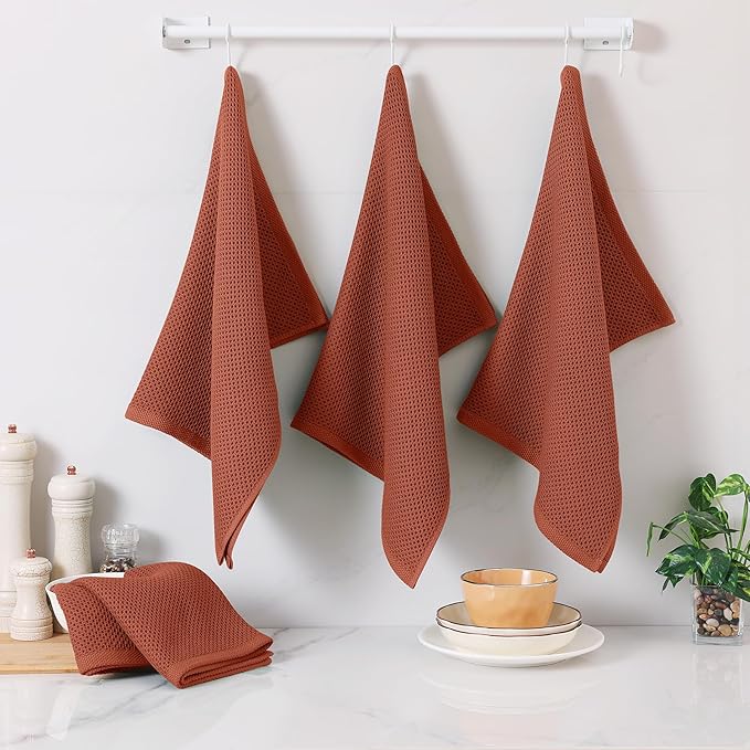 Homaxy 100% Cotton Oversized Waffle Weave Kitchen Dish Towels, Ultra Soft Absorbent Quick Drying Cleaning Towel, 20x28 Inches, 8-Pack, Rust