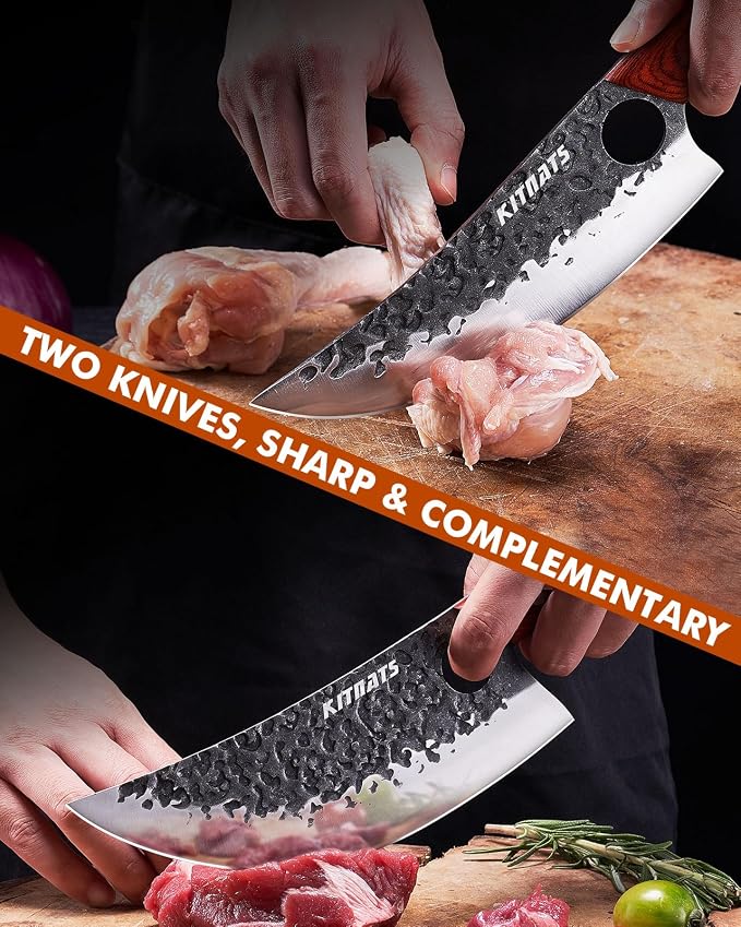 3PCS Butcher Knife Set, Razor Sharp Hand Forged Meat Cleaver & Boning Knives for Meat & Bone Cutting, Kitchen Knives for Cooking BBQ, Gift for Men & Women