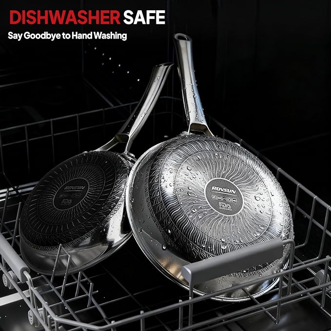 ROVSUN 11 Pcs Non-Stick Cookware Set, Stainless Steel Pots and Pans Set with Lids, Non-Toxic Kitchen Set Chef's Pan, PFOA & PTFE Free, Compatible for All Cooktops
