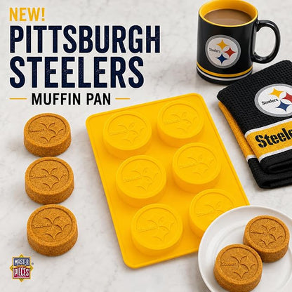 Masterpieces NFL Pittsburgh Steelers Silicone Muffin Baking Pan - Oven & Microwave Safe, Dishwasher Safe