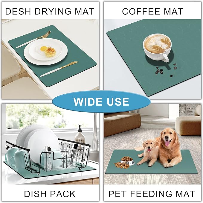 Coffee Dish Drying Mat,Coffee Bar Machine Decor Accessories,coffee maker mat for countertops,Absorbent Pad,Washable kitchen counter mat,Reversible Microfiber Fitted countertop cushions(bean green)