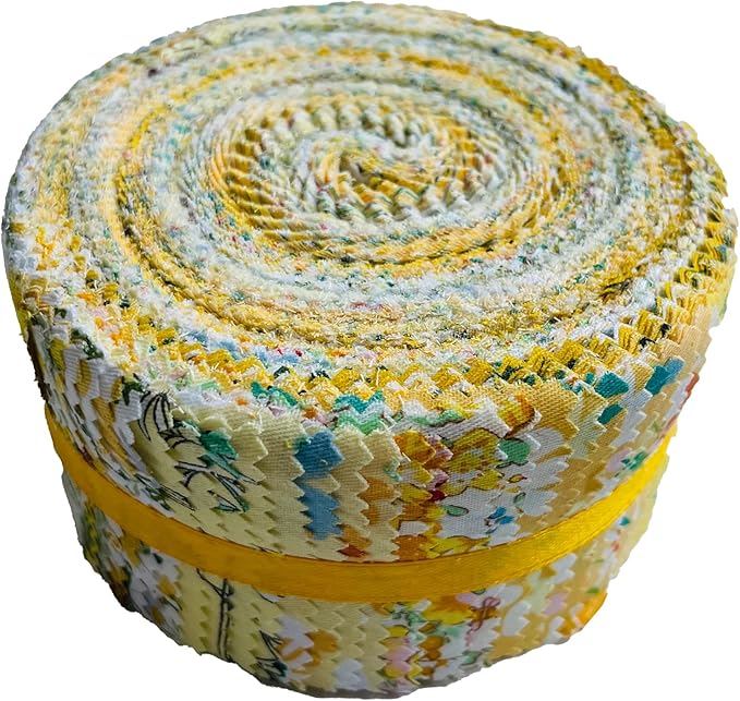 40 Strip Jelly Roll Fabric Strips for Sewing, 100% Cotton for Quilting Crafting, Precut Bundles2.5 x 44" Yellow Printed Fabric