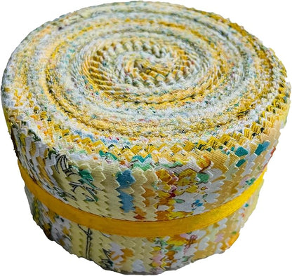 40 Strip Jelly Roll Fabric Strips for Sewing, 100% Cotton for Quilting Crafting, Precut Bundles2.5 x 44" Yellow Printed Fabric