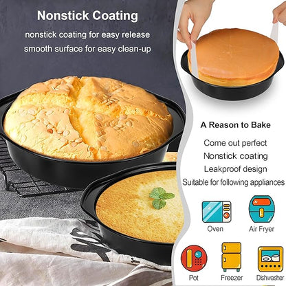 8 Inch Cake Pan, Nonstick 4 Pack Round Cake Pans with 100PCS Pre-cut Parchment Paper for Birthday Christmas, Durable Circle Cake Pan Sets with Handle for Baking Multi-Layer Cakes, Dishwasher Safe