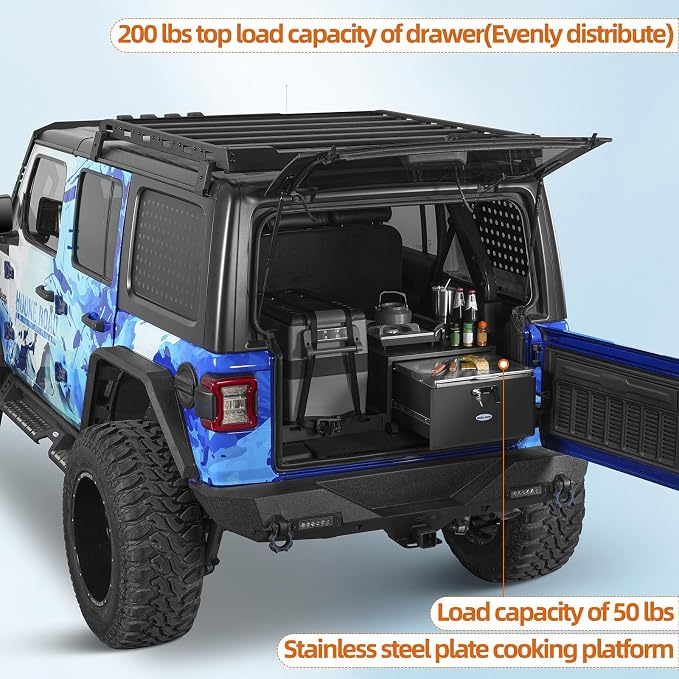 Hooke Road JK JL Bronco Trunk Storage Drawer & Fridge Slide Mount for 2007-2026 Jeep Wrangler JK JL 4-Door & 2021-2026 Ford Bronco 4-Door, Security Lock Toolbox Overland Camping Cargo Organizer