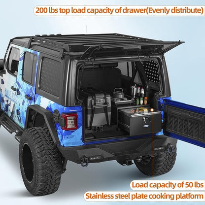 Hooke Road JK JL Bronco Trunk Storage Drawer & Fridge Slide Mount for 2007-2026 Jeep Wrangler JK JL 4-Door & 2021-2026 Ford Bronco 4-Door, Security Lock Toolbox Overland Camping Cargo Organizer