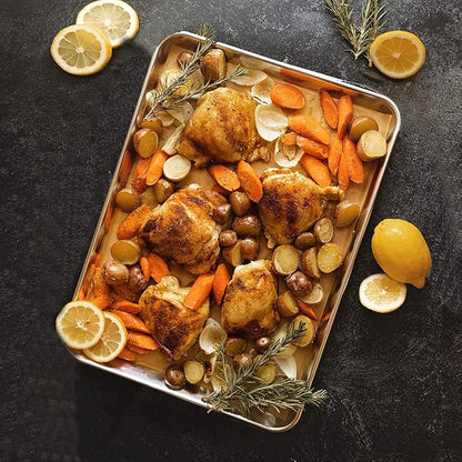 KITCHENATICS Quarter Sheet Baking Pans, 1060 Solid Aluminum Cookie Sheet Set - Oven Safe, Nonstick, Rimmed Cooking Trays, 1/4 Baking Sheets for Oven, Roasting, Baking - 9.6" x 13" IN, Set of 2