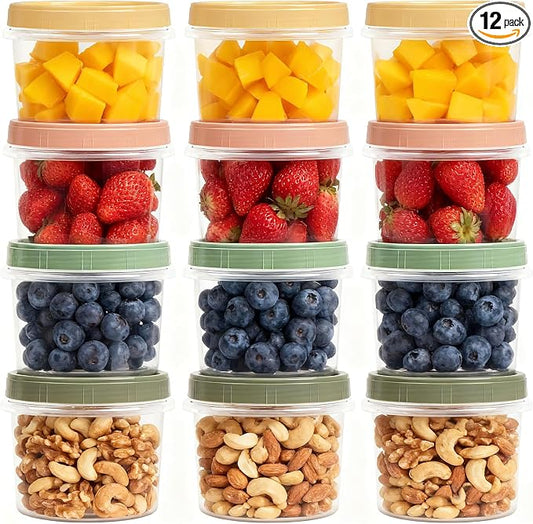 8 Oz Small Food Containers with Lids, 12 Pack, 1-Cup Reusable Snack Containers with Screw Top for Food Small Portions Meal Prep Freezer Storage, Microwave Freezer Dishwasher Safe, 4 Colors