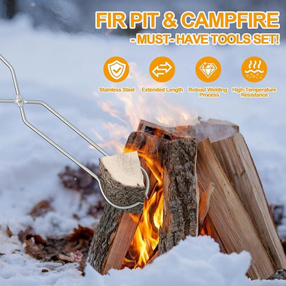40" Fire Tongs Fire Pit Tongs Set, 304 Stainless Steel Log Grabbers Fire Poker Set, Fire Pit Tools Fireplace Tongs for Campfire, Picnic and Backyard