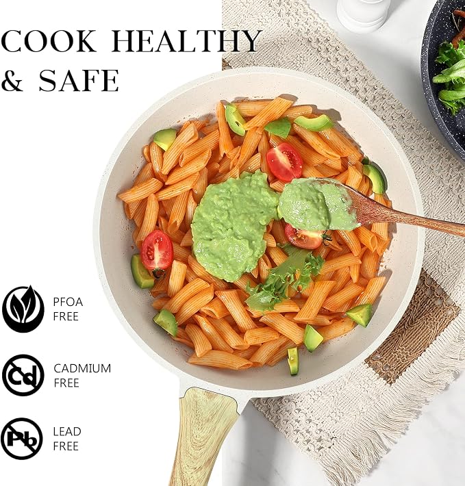 GiPP Non Stick Frying Pan Set - 8" 9.5" 11" Granite Nonstick Pan Skillet, Non Toxic Pans for Cooking, Omelette Pan with Stay Cool Handle, Induction Compatible, PFAS/PTFE/PFOA Free, White