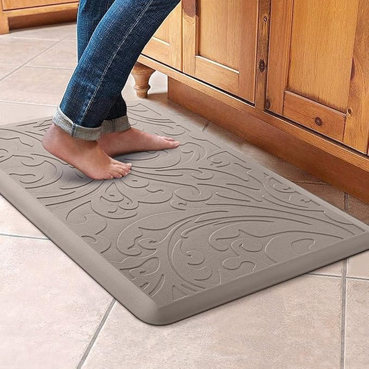KMAT Kitchen Mat Cushioned Anti-Fatigue Waterproof Non-Slip Standing Mat Ergonomic Comfort Rug for Home,Office,Sink,Laundry,Desk 17.3" (W) x 28"(L),Khaki