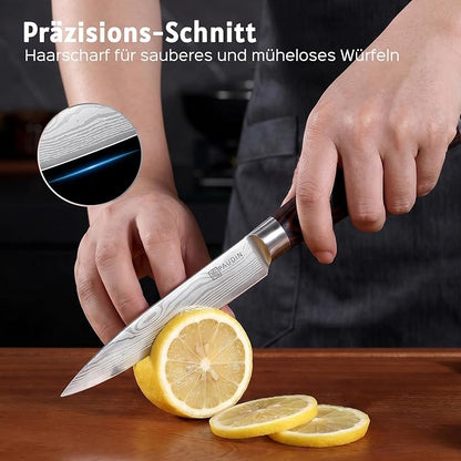PAUDIN Utility Knife, 5 Inch Chef Knife, Ultra Sharp High Carbon Stainless Steel, Multipurpose Paring Knife for Fruit and Vegetable Cutting with Wooden Handle, Premium Gift Box