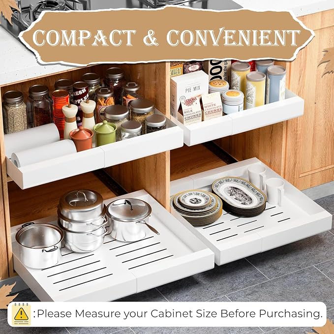 Pull Out Cabinet Organizer -Expandable – 12.56 x 18.89 Inch Pots And Pans Organizer Under Cabinet – Heavy Duty Carbon Steel Pull Out Drawers – Easy Installation No Screw Adjustable Cabinet Drawers