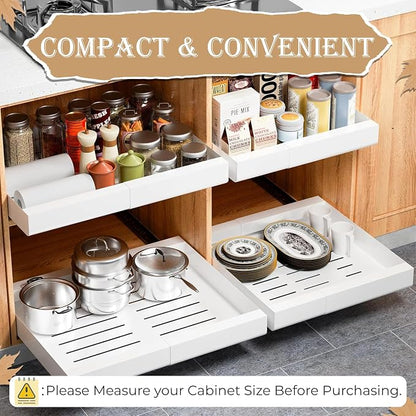 Pull Out Cabinet Organizer -Expandable – 12.56 x 18.89 Inch Pots And Pans Organizer Under Cabinet – Heavy Duty Carbon Steel Pull Out Drawers – Easy Installation No Screw Adjustable Cabinet Drawers