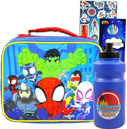 Spidey and His Amazing Friends Lunch Box Set - Bundle of Spiderman Lunch Bag, Water Bottle, Stickers, and More | Spiderverse School Supplies