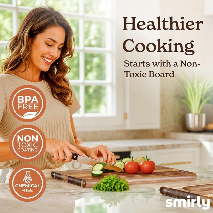 Smirly Non Toxic Cutting Boards for Kitchen [1.2" Thickness][17" Extra Large][Acacia HardWood] Cutting Chopping Board with Deep Juice Groove Heavy Duty & Easy Clean