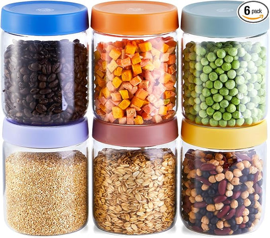 6 Pack 16oz Borosilicate Glass Meal Prep Jars with Airtight Lids - Leak & Spill Proof, Wide Mouth, BPA-Free - Freezer to Oven Safe for Soup, Bone Broth, Overnight Oats