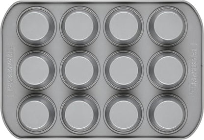 Farberware Bakeware Nonstick Muffin Pan, 12-Cup, Cupcake Baking Pan, Gray