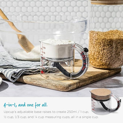 Dreamfarm 16 oz Upcup Adjustable Measuring Cup, 1 Cup & Mini Flisk – 4.6" Tritan & Silicone Self-Scraping Kitchen Tool for Wet & Dry Ingredients – Clear Measuring Container, Easy Clean Gadget