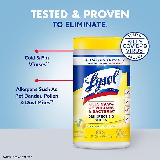 LYSOL Disinfecting Wipes, All Purpose Cleaner, Multi-Surface Antibacterial Cleaning Wipes, Household Cleaning Supplies, Dorm Essentials, Lemon + Mango & Hibiscus + Crisp Linen Scent, 80 ct. (4 Pack)