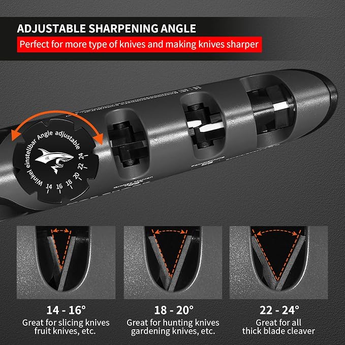 MAD SHARK Knife Sharpener, 6 Adjustable Sharpening Angle, Coarse & Fine Knife Sharpener Tool, Handheld Manual Knives Sharpener for Kitchen Knives, Pocket , Scissors, LARGE, Black