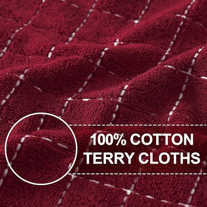 Homaxy 100% Cotton Terry Kitchen Towels(Burgundy Red, 13 x 28 inches), Checkered Designed, Soft and Super Absorbent Dish Towels, 6 Pack