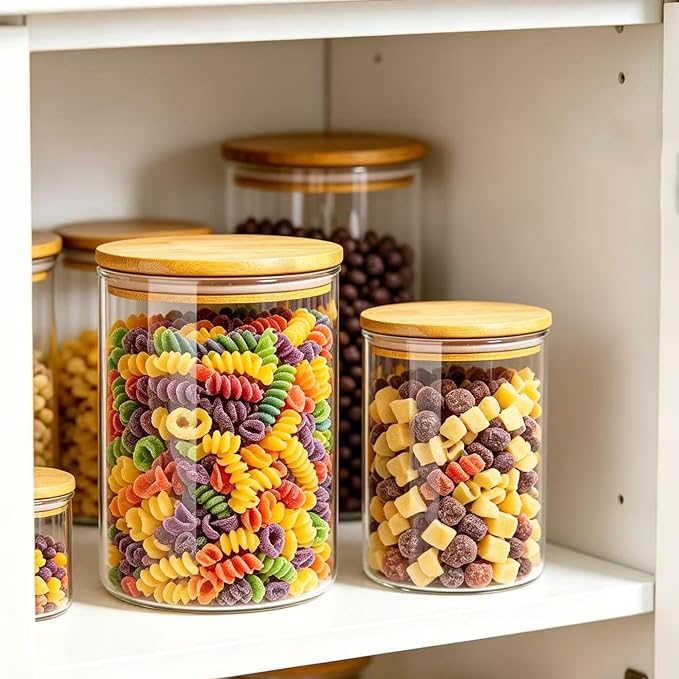 2-piece large capacity glass storage jar with sealed bamboo and wood lid transparent glass container suitable for flour eggs coffee beans tea biscuits and grains