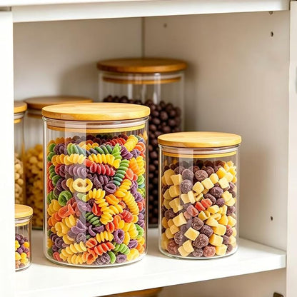 2-piece large capacity glass storage jar with sealed bamboo and wood lid transparent glass container suitable for flour eggs coffee beans tea biscuits and grains