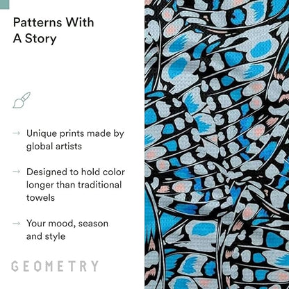 GEOMETRY Spring Kitchen Towels - Quick Dry Microfiber Cloth Spring & Summer Dish Towels for Kitchen Drying - Premium Quick Dry Towel - Blue Garden Wings, 18" x 30" - 1-Pack