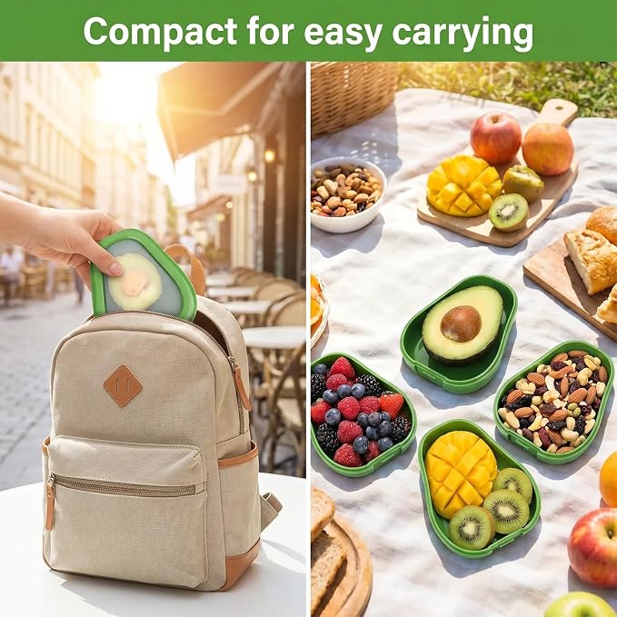 CLEANGOR Avocado Saver with Snap-On Lid, Silicone Food Saver, Reusable Individual Avocado Storage Container, Keep Avocadoes Fresh Longer, Reusable Kitchen Gadget, Dishwasher Safe (1, Green)