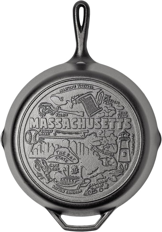 Lodge 12 Inch Cast Iron Skillet – Pre-Seasoned Frying Pan with Teardrop Handle – Oven, Stovetop, Grill & Campfire Use – Made in USA – Non-Toxic, Even-Heating Cookware – Massachusetts