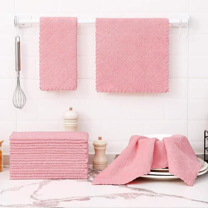 Homaxy 12 Pack Dish Towels for Kitchen (10 x 20 Inches, Pink), Super Soft and Absorbent Coral Velvet Dish Cloths for Washing Dishes, Nonstick Oil Fast Drying Microfiber Cleaning Cloth