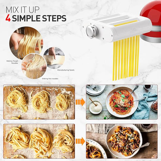 ANTREE 3-1 Pasta Maker Attachment for KitchenAid includes Pasta Sheet Roller attachment & Spaghetti Cutter & Fettuccine Cutter attachment, Easy to use and clean with Pasta Drying Rack & Cleaning Brush