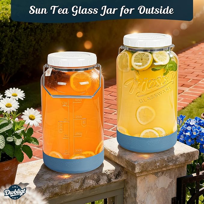 1.5 Gallon Huge Glass Jar with Airtight Lid, Wide Mouth Large Mason Jars for Fermenting, Pickling, Canning, Water Glassing Eggs, Kombucha, and Food Storage – with Handle & Scale Marks(2 Packs)