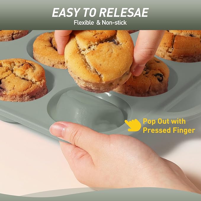 Socisen 24 Cups Silicone Muffin Pan with Metal Reinforced Frame Mini Size Cupcake Pan Tray Egg Bites Silicone Circle Cookie Molds Little Small Muffin Tin Tart Pans Baking Sheet Set for Sandwiches