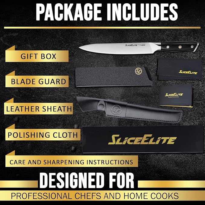 SliceElite Slice Series 8 Inch Carving Knife High Carbon German Stainless Steel Pakkawood Handle Brisket Slicer Chopper BBQ Chef Sharp Fruit Vegetable Butcher Kitchen Cutting Meat Tool Gift Precision
