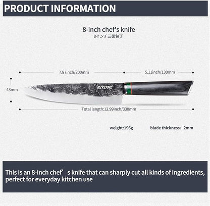 8 inch Japanese Gyuto Chef Knife，HC Steel Home Essentials Sharp Kitchen knife，Professional Hand Forged Cooking Knife，Knives for cooking and chopping，Gifts for chef，Gifts for Mom/Dad